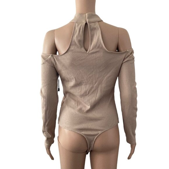 Astr The Label Bodysuit Ribbed Thong Mauve Pink Medium Off Shoulder - Picture 8 of 11